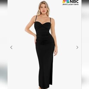 Popilush Shapewear Ruched Bias Twist Tummy Control Maxi Dress Black NWT M